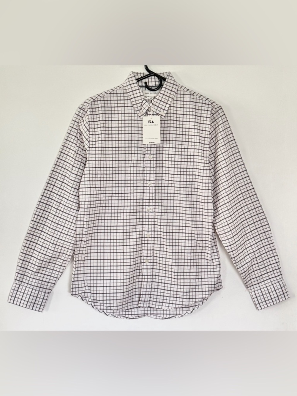 Free Assembly Men's White Grid Button-Down Shirt